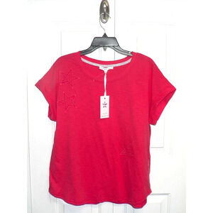 Jane + Delancey Women's Cotton Short Sleeve Tee Cut Out Stars Small in Red $49